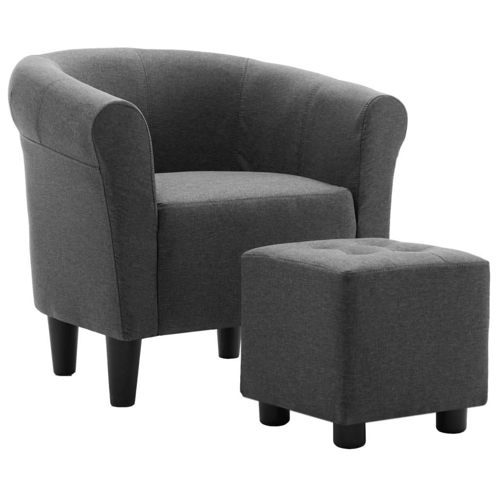 2 Piece Armchair and Stool Set Dark Grey Fabric - Newstart Furniture