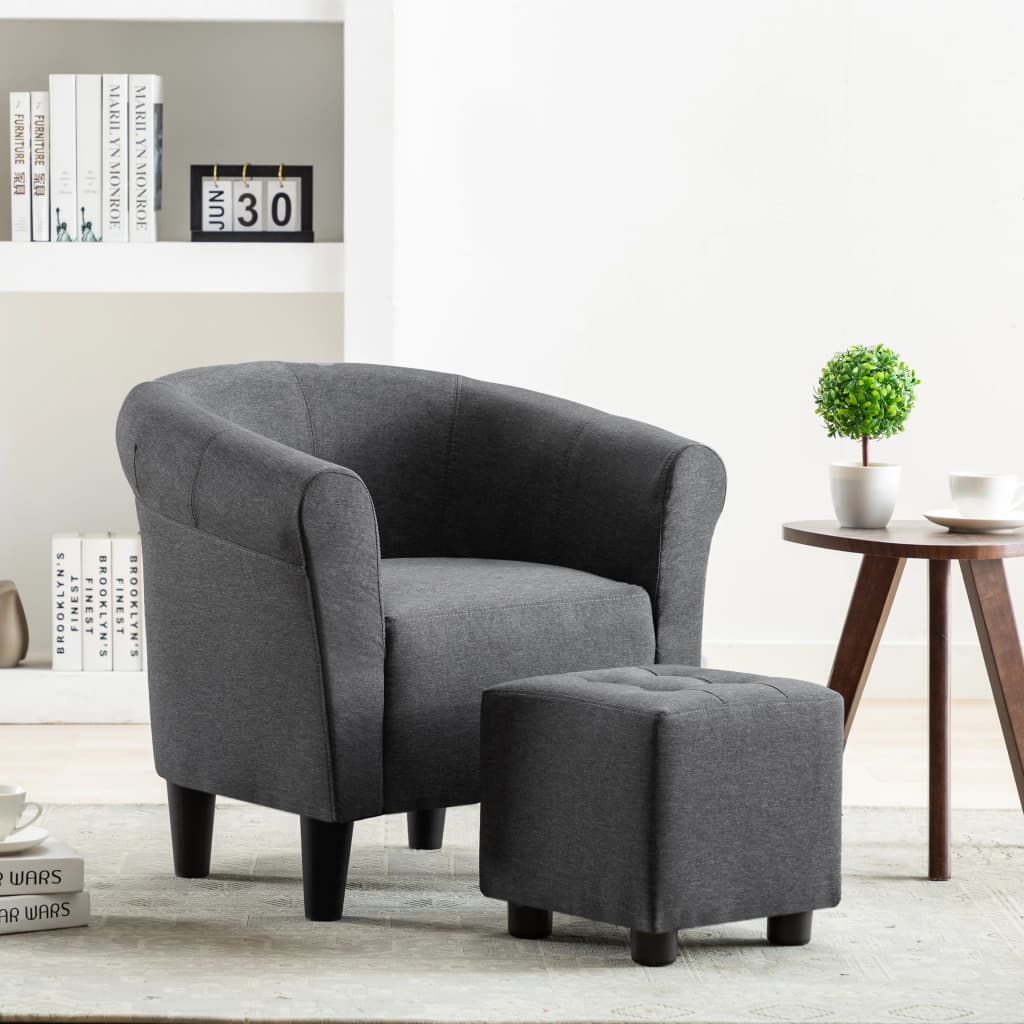 2 Piece Armchair and Stool Set Dark Grey Fabric - Newstart Furniture