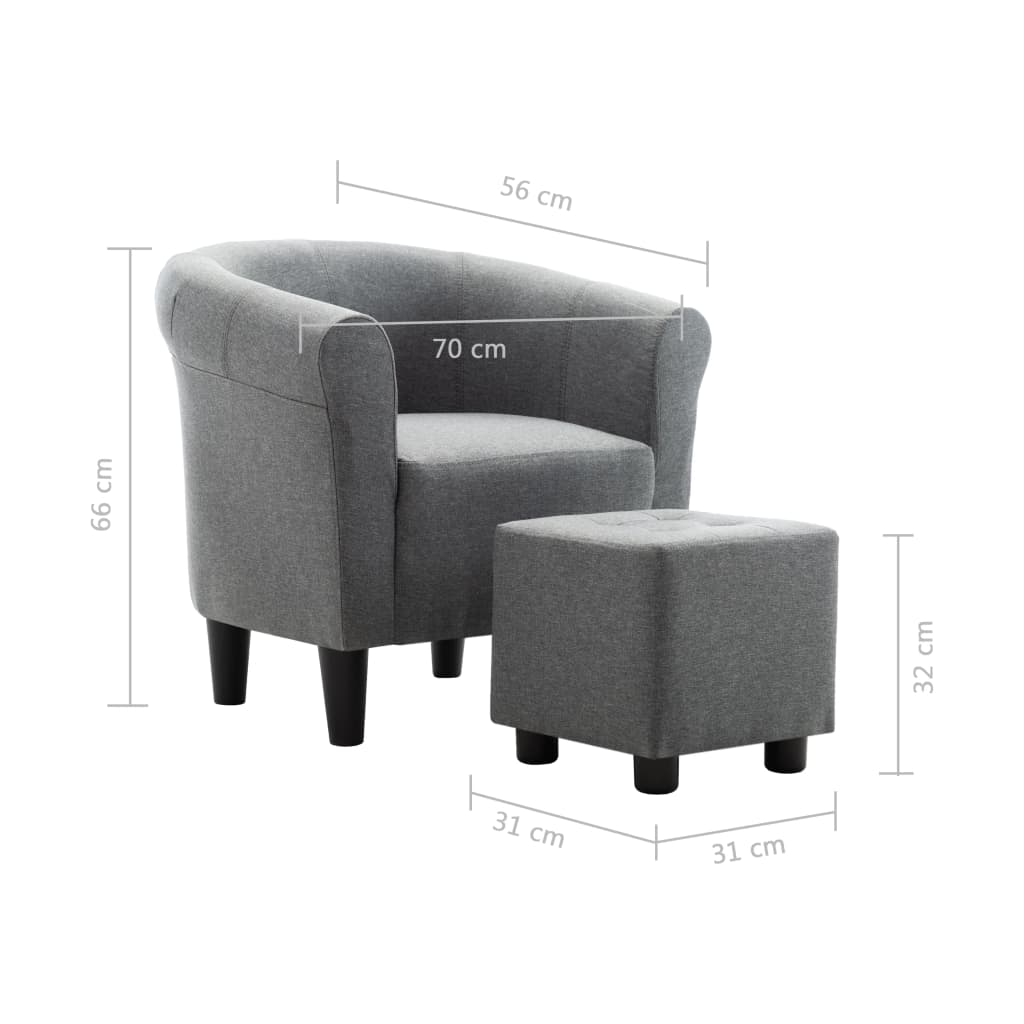 2 Piece Armchair and Stool Set Light Grey Fabric - Newstart Furniture