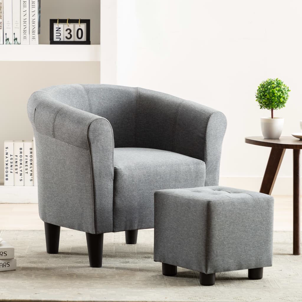 2 Piece Armchair and Stool Set Light Grey Fabric - Newstart Furniture