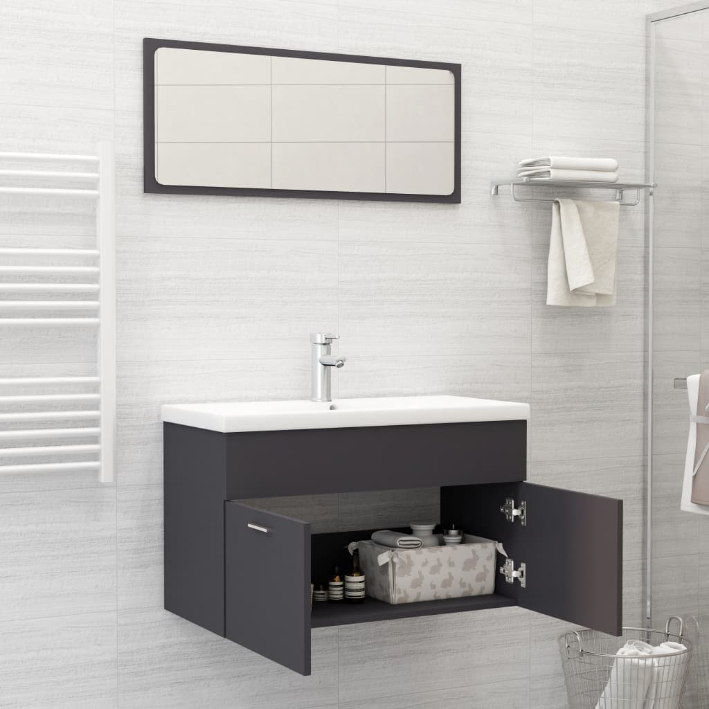 2 Piece Bathroom Furniture Set Grey Engineered Wood - Newstart Furniture