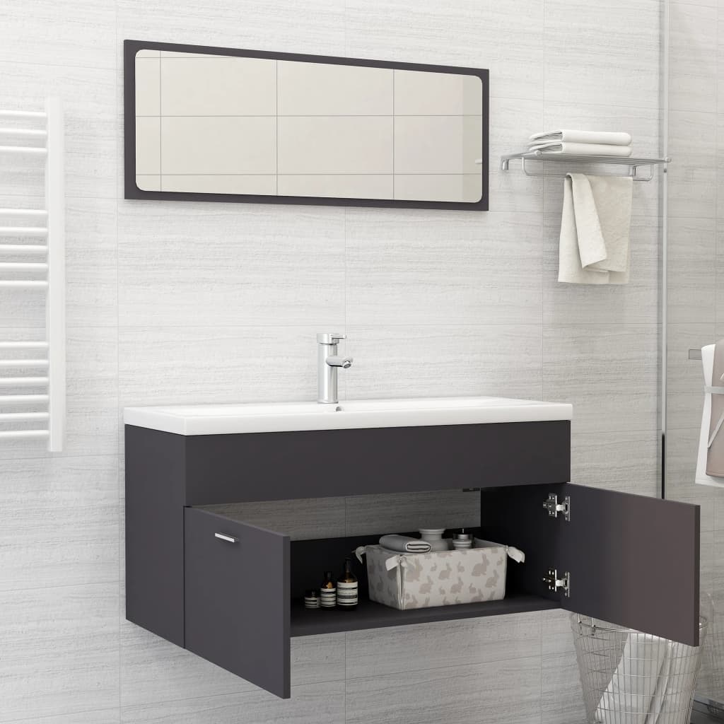 2 Piece Bathroom Furniture Set Grey Engineered Wood - Newstart Furniture