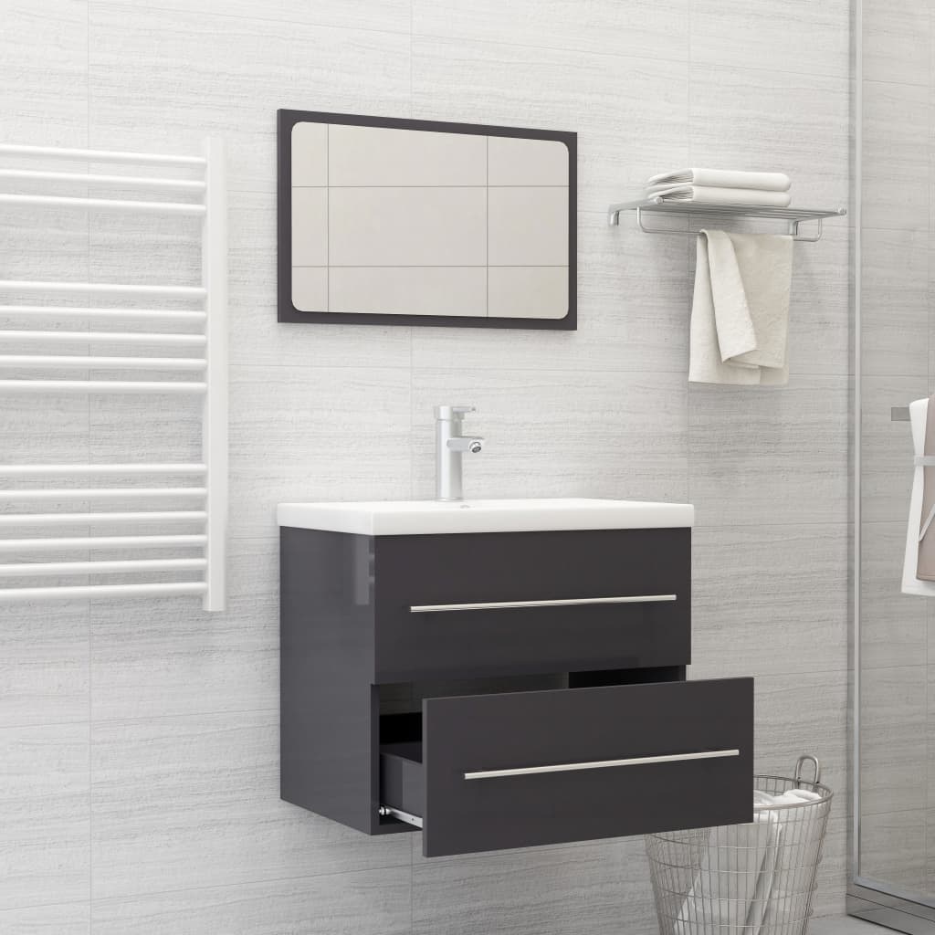 2 Piece Bathroom Furniture Set High Gloss Grey Engineered Wood - Newstart Furniture