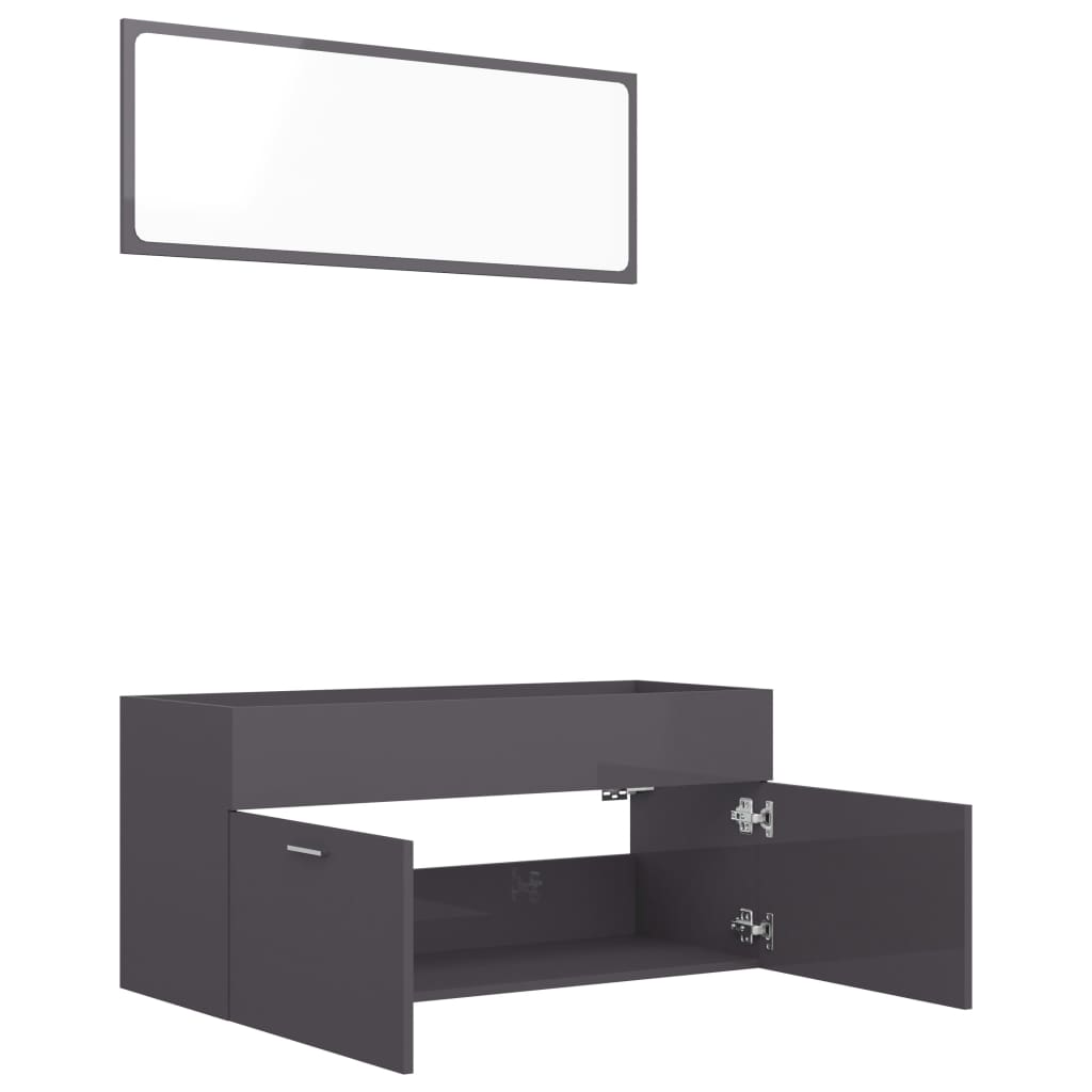 2 Piece Bathroom Furniture Set High Gloss Grey Engineered Wood - Newstart Furniture