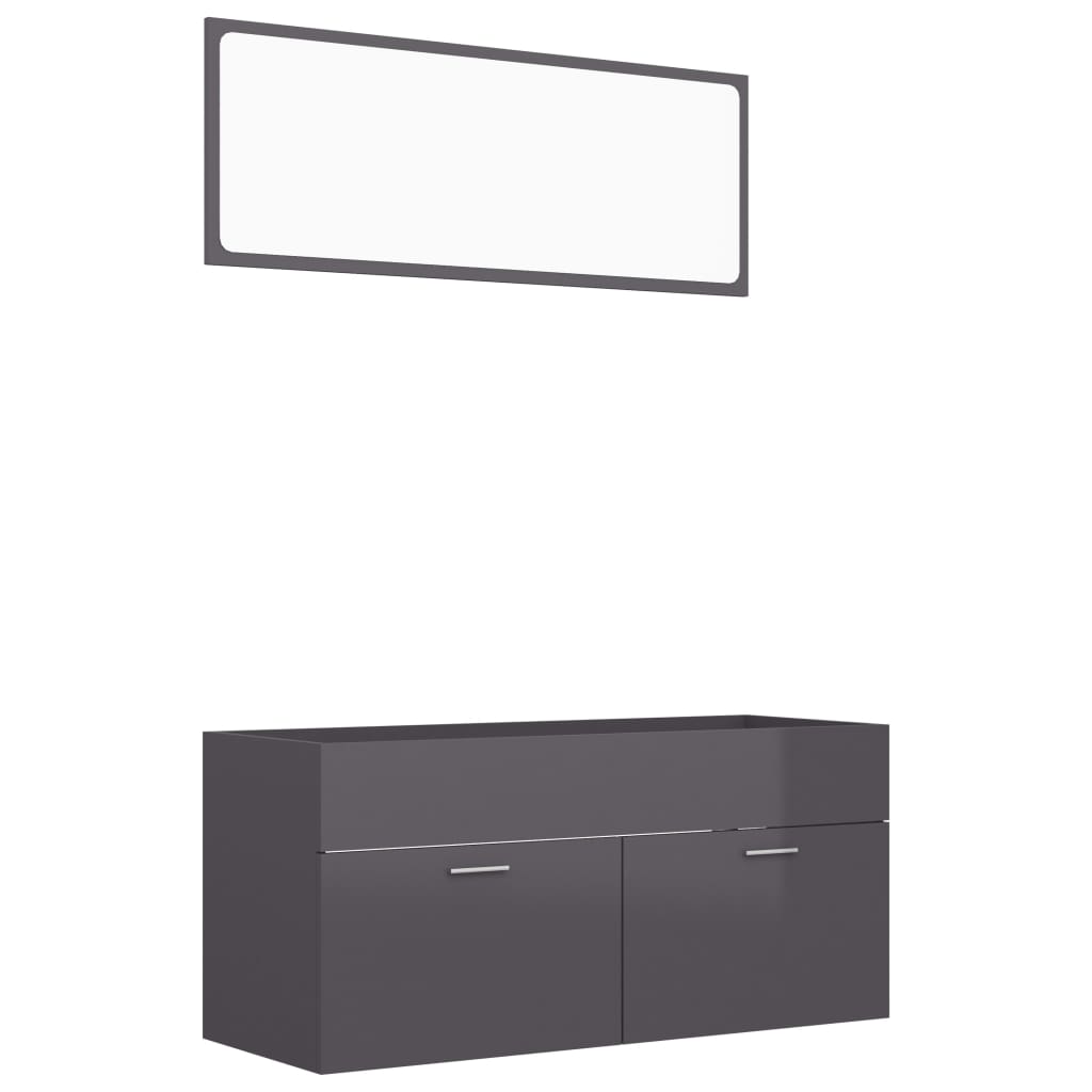 2 Piece Bathroom Furniture Set High Gloss Grey Engineered Wood - Newstart Furniture