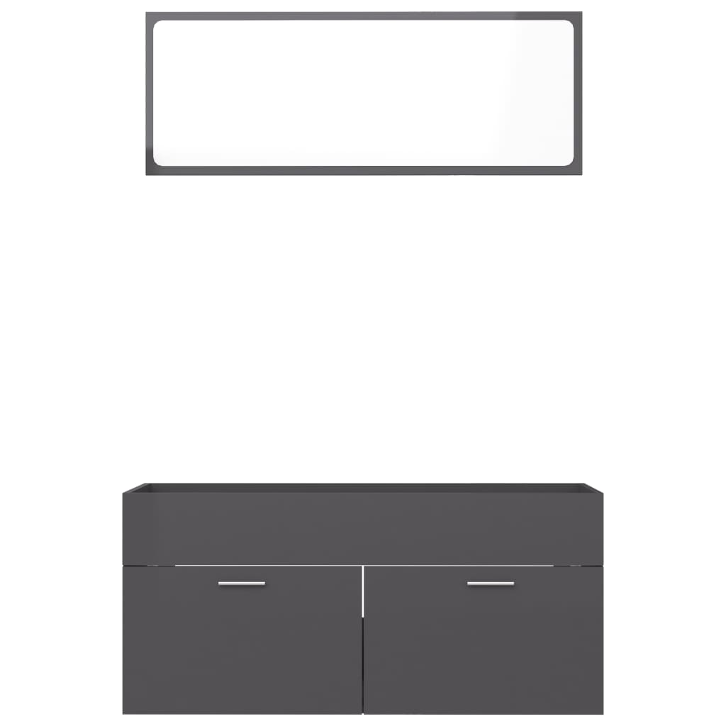 2 Piece Bathroom Furniture Set High Gloss Grey Engineered Wood - Newstart Furniture