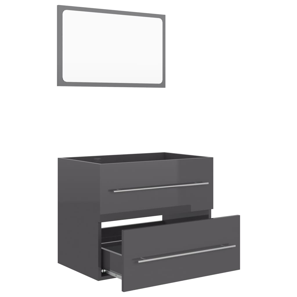 2 Piece Bathroom Furniture Set High Gloss Grey Engineered Wood - Newstart Furniture