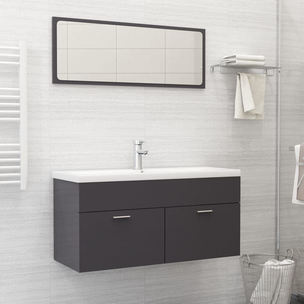 2 Piece Bathroom Furniture Set High Gloss Grey Engineered Wood - Newstart Furniture