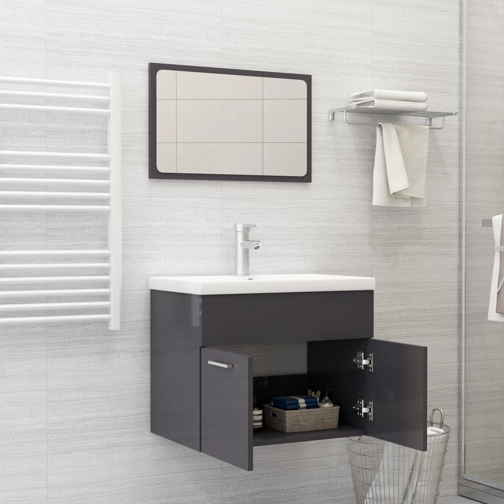 2 Piece Bathroom Furniture Set High Gloss Grey Engineered Wood - Newstart Furniture