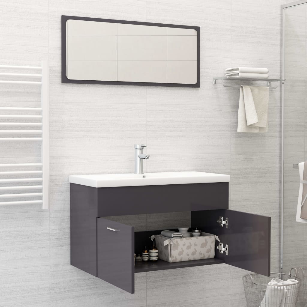 2 Piece Bathroom Furniture Set High Gloss Grey Engineered Wood - Newstart Furniture