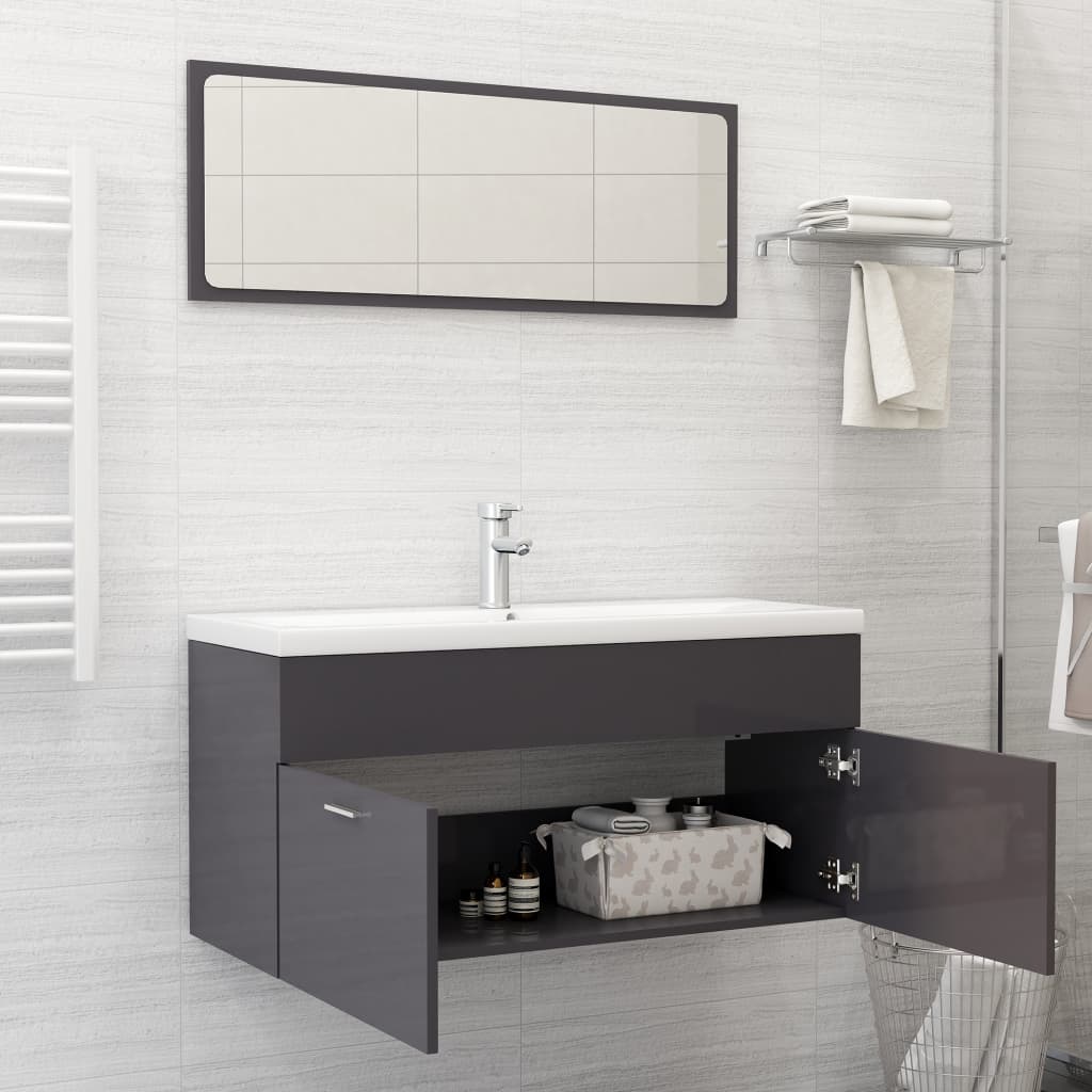 2 Piece Bathroom Furniture Set High Gloss Grey Engineered Wood - Newstart Furniture