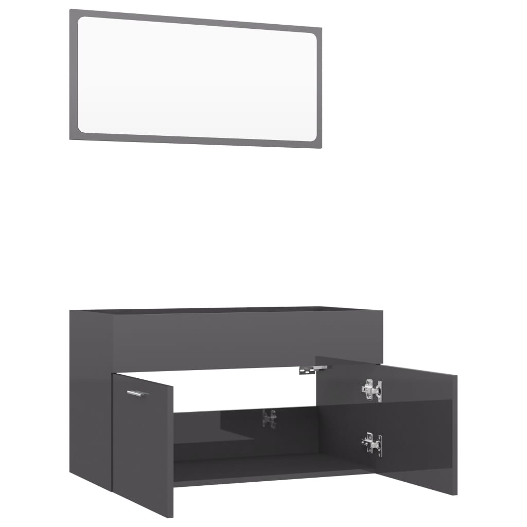 2 Piece Bathroom Furniture Set High Gloss Grey Engineered Wood - Newstart Furniture