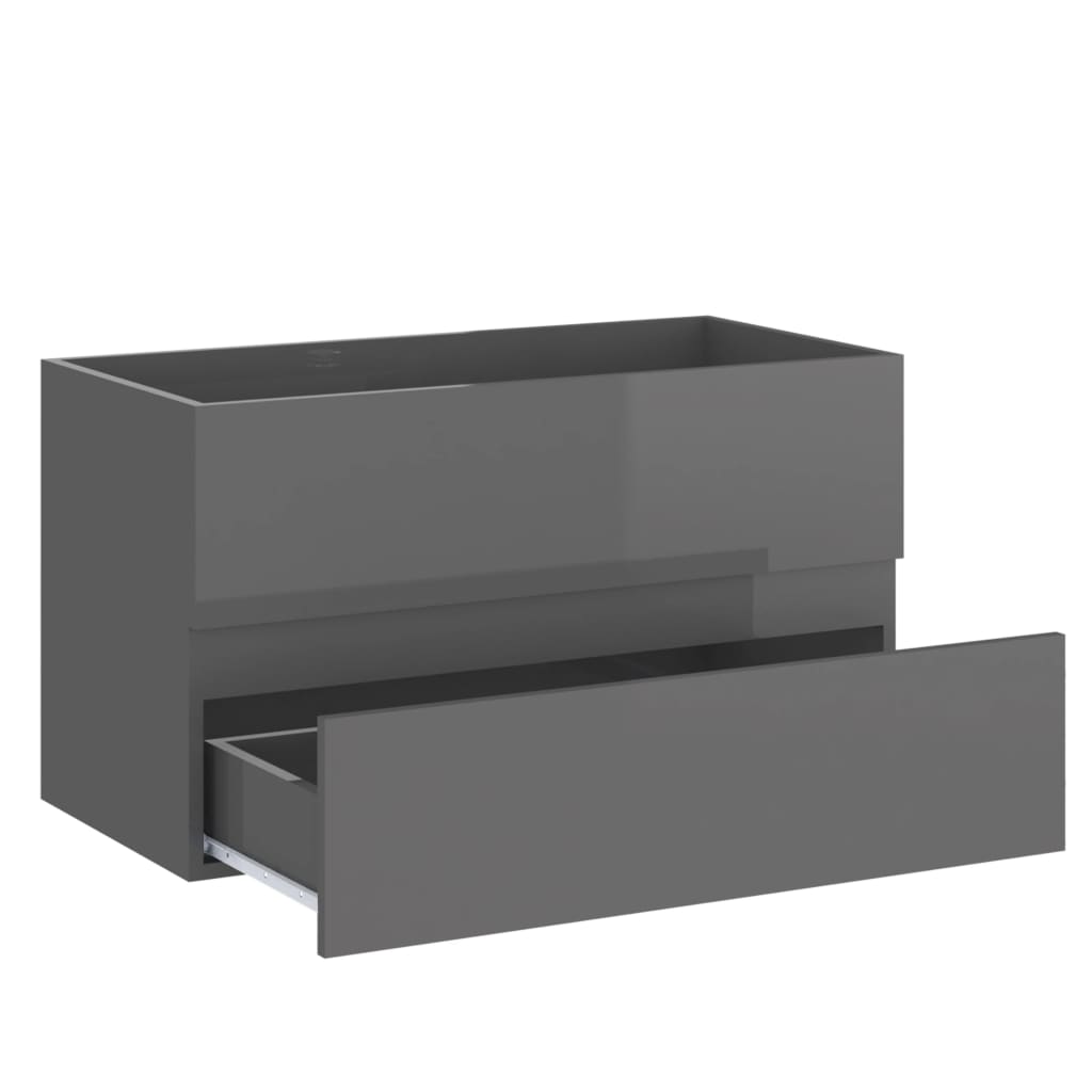2 Piece Bathroom Furniture Set High Gloss Grey Engineered Wood - Newstart Furniture