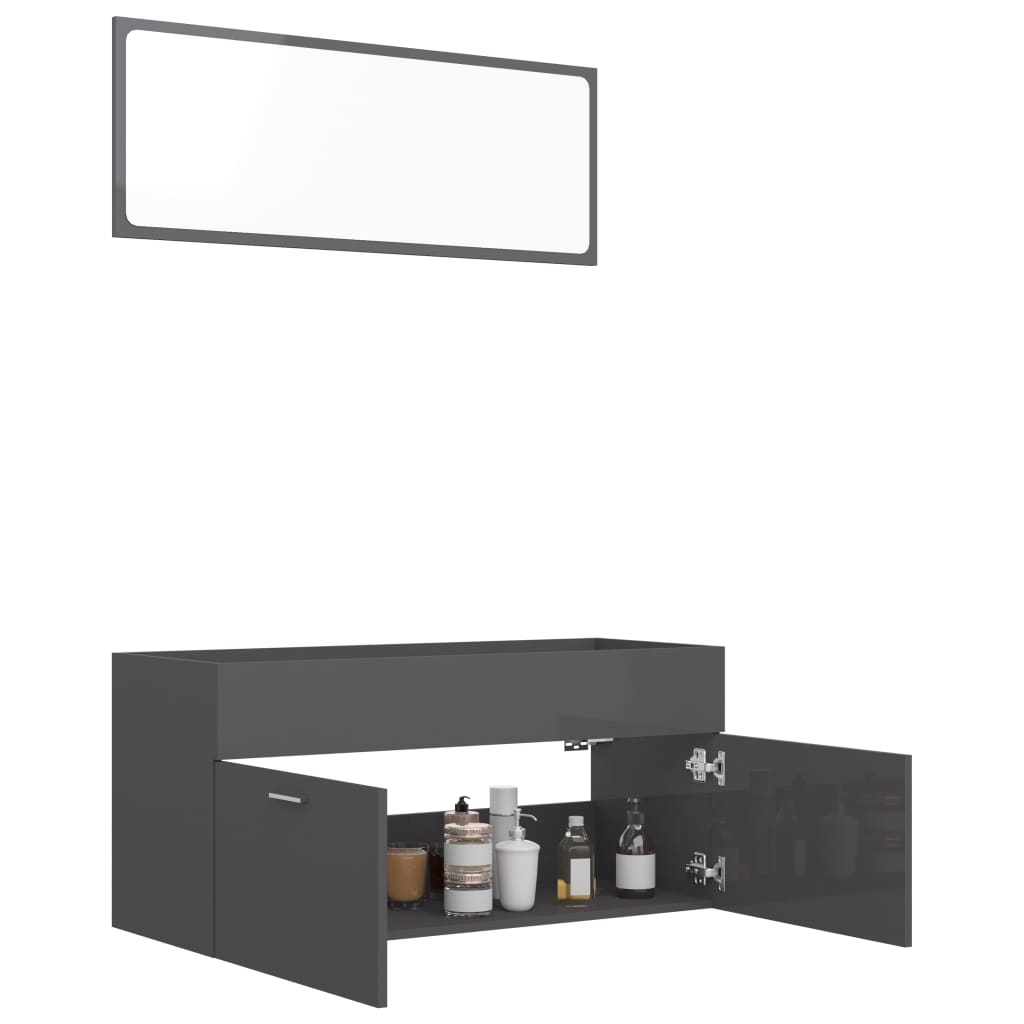 2 Piece Bathroom Furniture Set High Gloss Grey Engineered Wood - Newstart Furniture