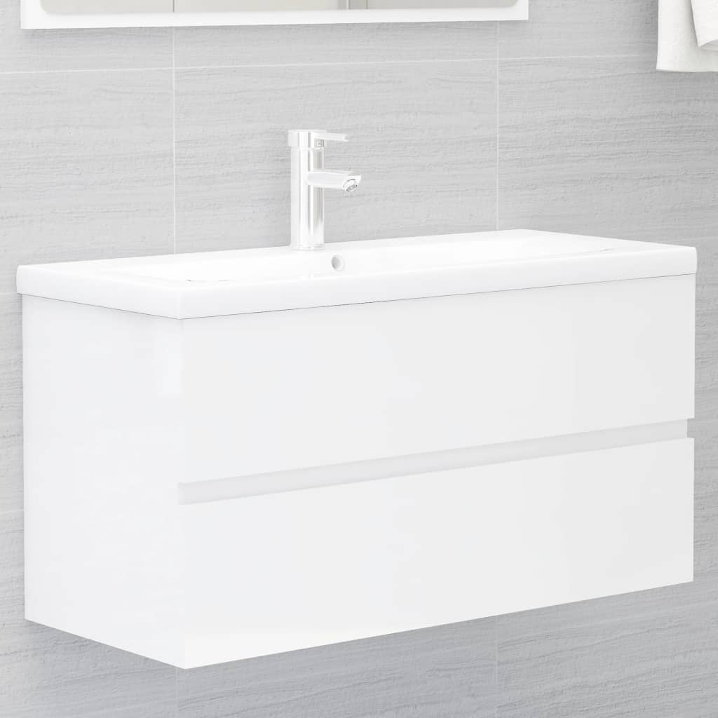 2 Piece Bathroom Furniture Set High Gloss White Engineered Wood - Newstart Furniture