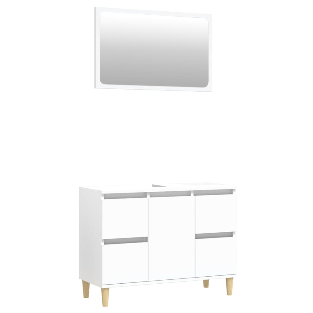 2 Piece Bathroom Furniture Set High Gloss White Engineered Wood - Newstart Furniture