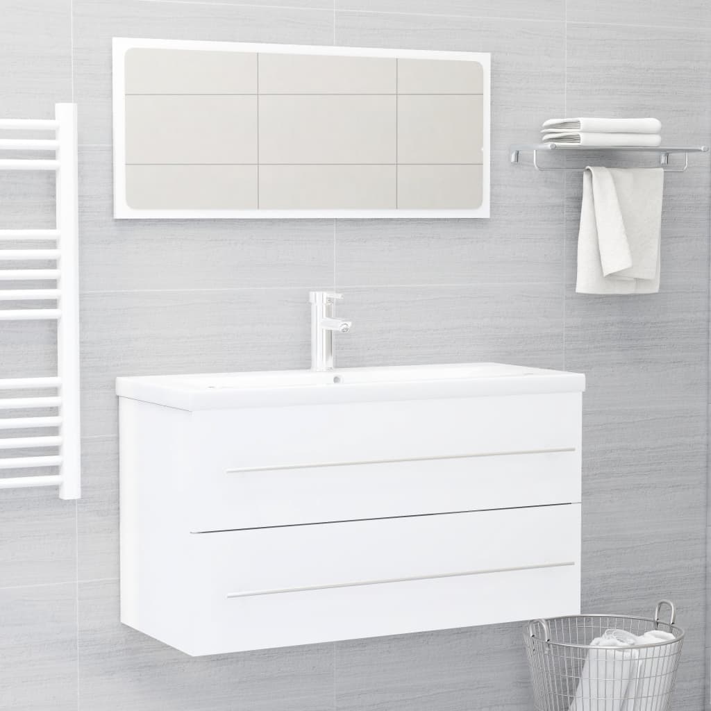 2 Piece Bathroom Furniture Set High Gloss White Engineered Wood - Newstart Furniture