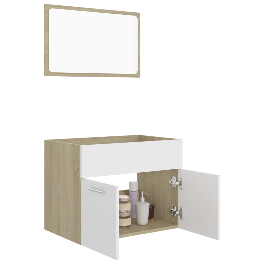 2 Piece Bathroom Furniture Set White and Sonoma Oak Engineered Wood - Newstart Furniture