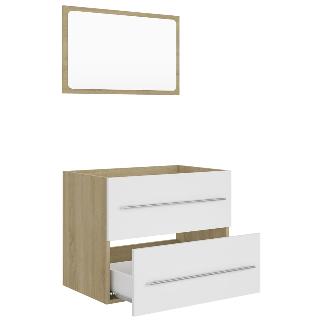 2 Piece Bathroom Furniture Set White and Sonoma Oak Engineered Wood - Newstart Furniture