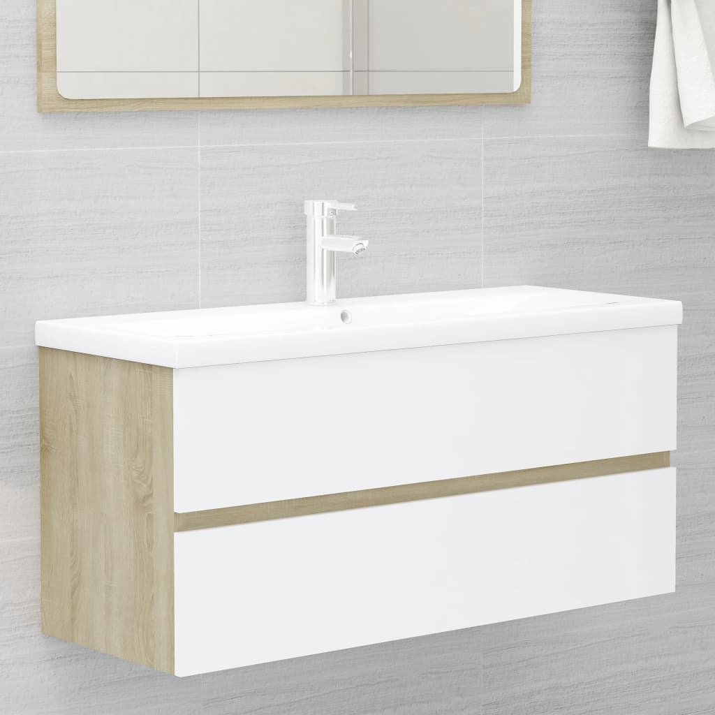 2 Piece Bathroom Furniture Set White and Sonoma Oak Engineered Wood - Newstart Furniture