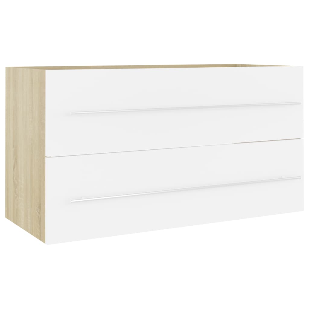 2 Piece Bathroom Furniture Set White and Sonoma Oak Engineered Wood - Newstart Furniture