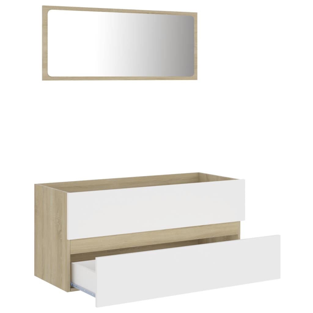 2 Piece Bathroom Furniture Set White and Sonoma Oak Engineered Wood - Newstart Furniture