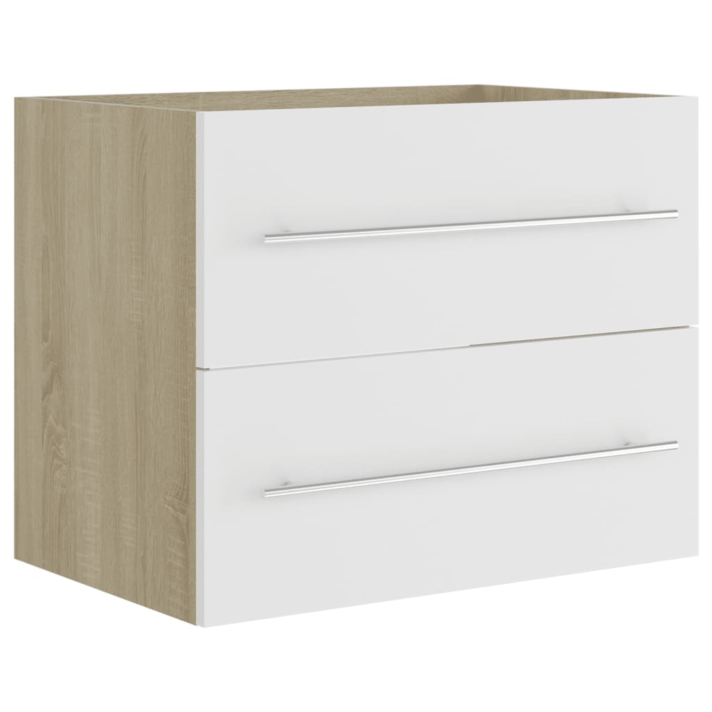 2 Piece Bathroom Furniture Set White and Sonoma Oak Engineered Wood - Newstart Furniture