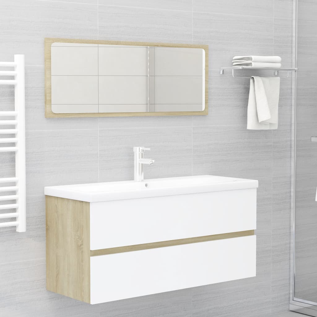 2 Piece Bathroom Furniture Set White and Sonoma Oak Engineered Wood - Newstart Furniture