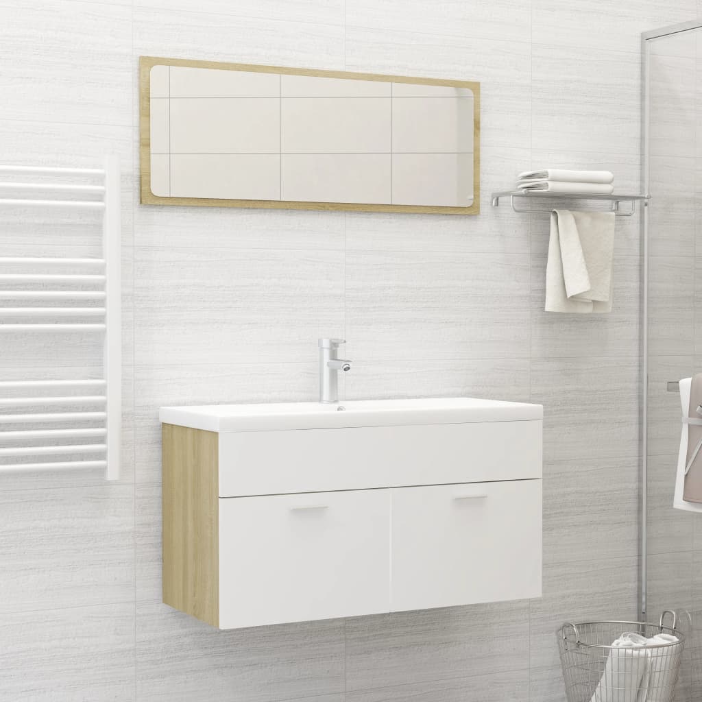 2 Piece Bathroom Furniture Set White and Sonoma Oak Engineered Wood - Newstart Furniture