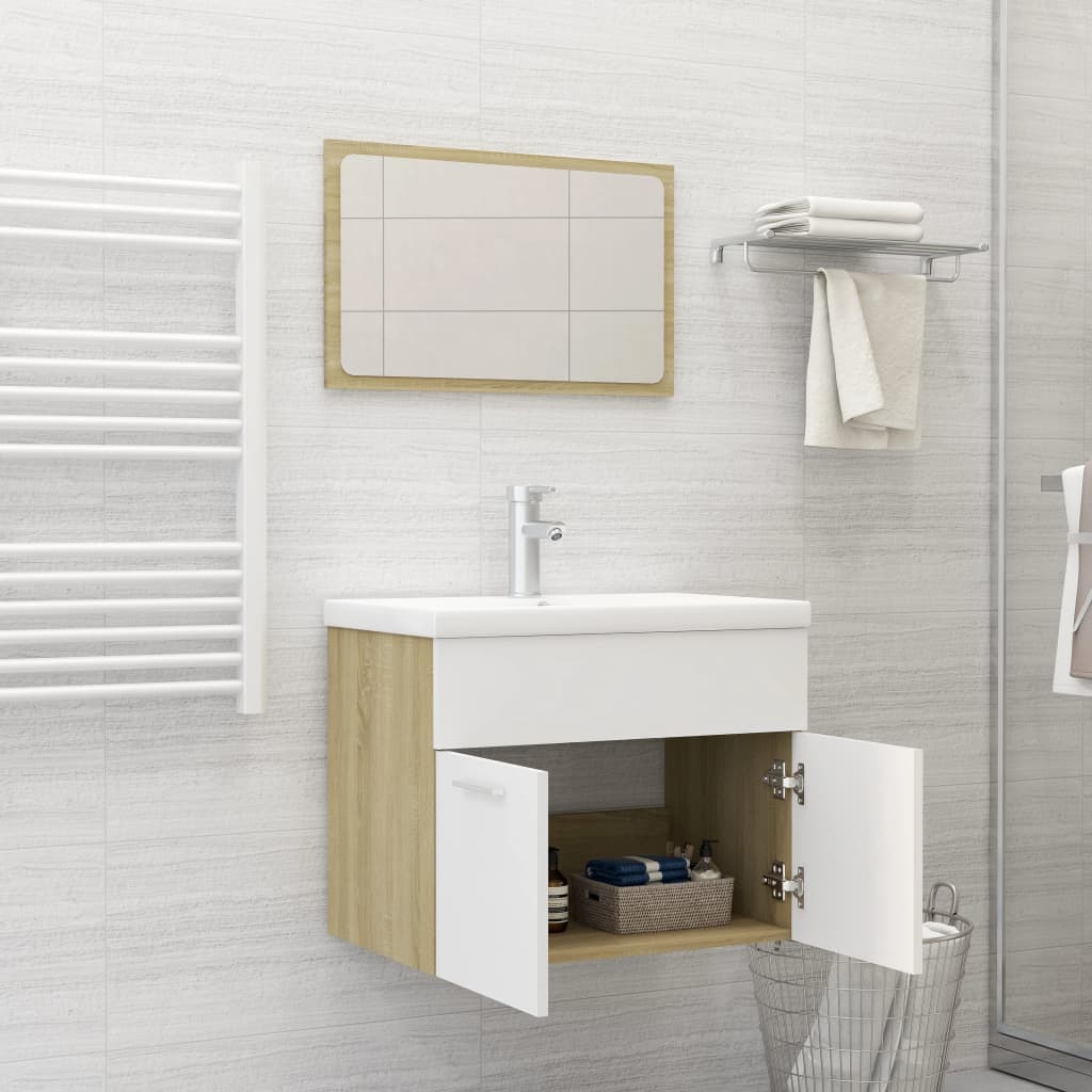 2 Piece Bathroom Furniture Set White and Sonoma Oak Engineered Wood - Newstart Furniture