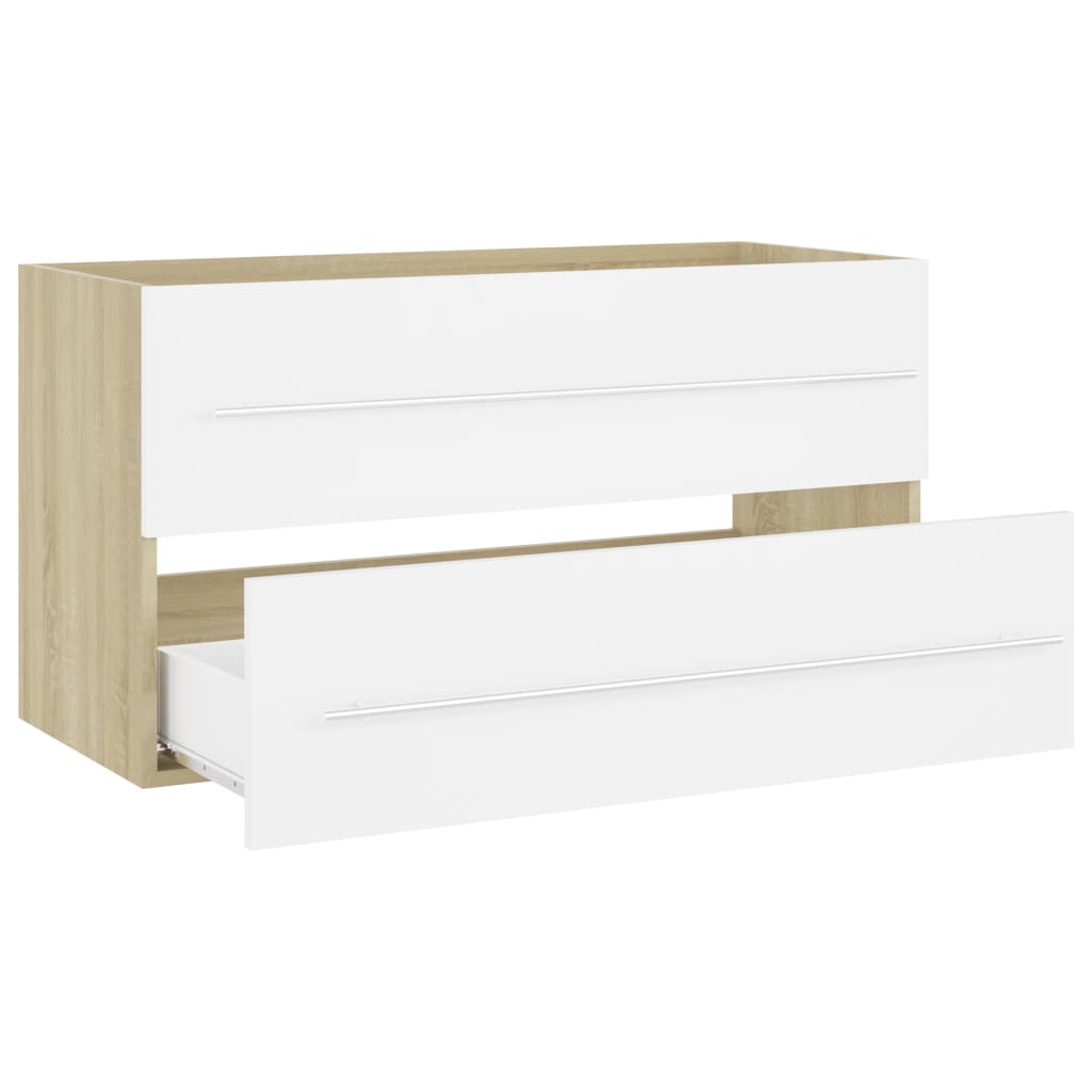 2 Piece Bathroom Furniture Set White and Sonoma Oak Engineered Wood - Newstart Furniture