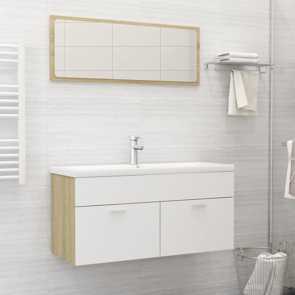 2 Piece Bathroom Furniture Set White and Sonoma Oak Engineered Wood - Newstart Furniture