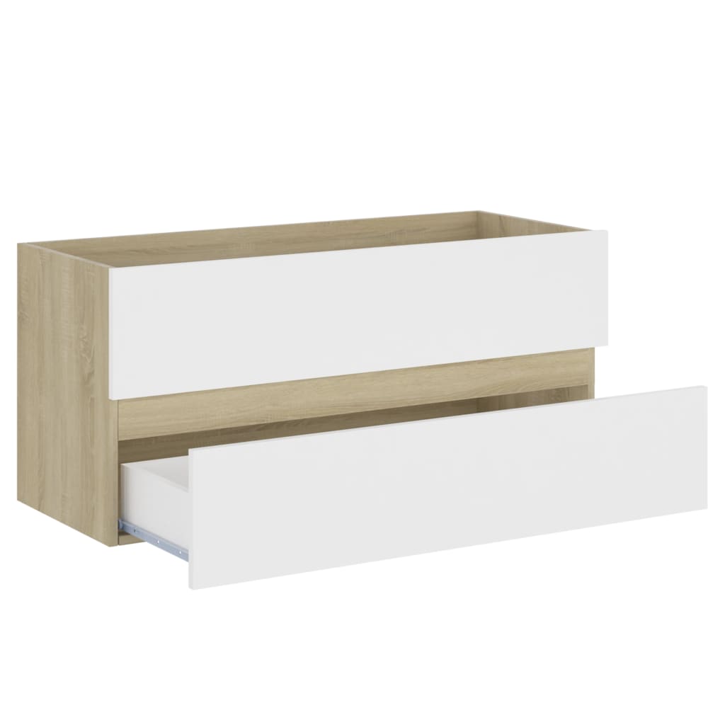 2 Piece Bathroom Furniture Set White and Sonoma Oak Engineered Wood - Newstart Furniture