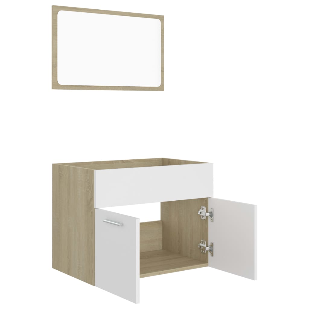 2 Piece Bathroom Furniture Set White and Sonoma Oak Engineered Wood - Newstart Furniture