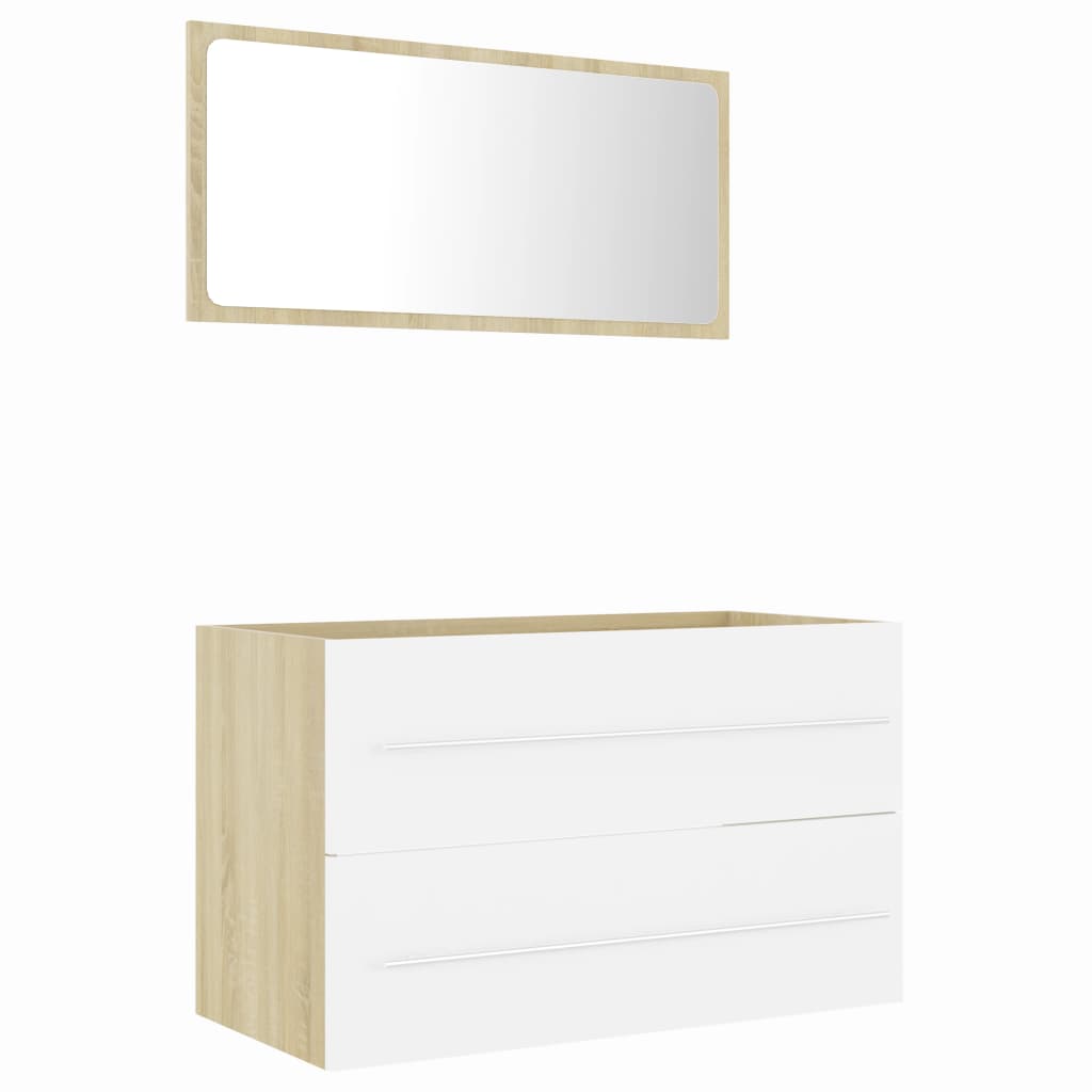 2 Piece Bathroom Furniture Set White and Sonoma Oak Engineered Wood - Newstart Furniture