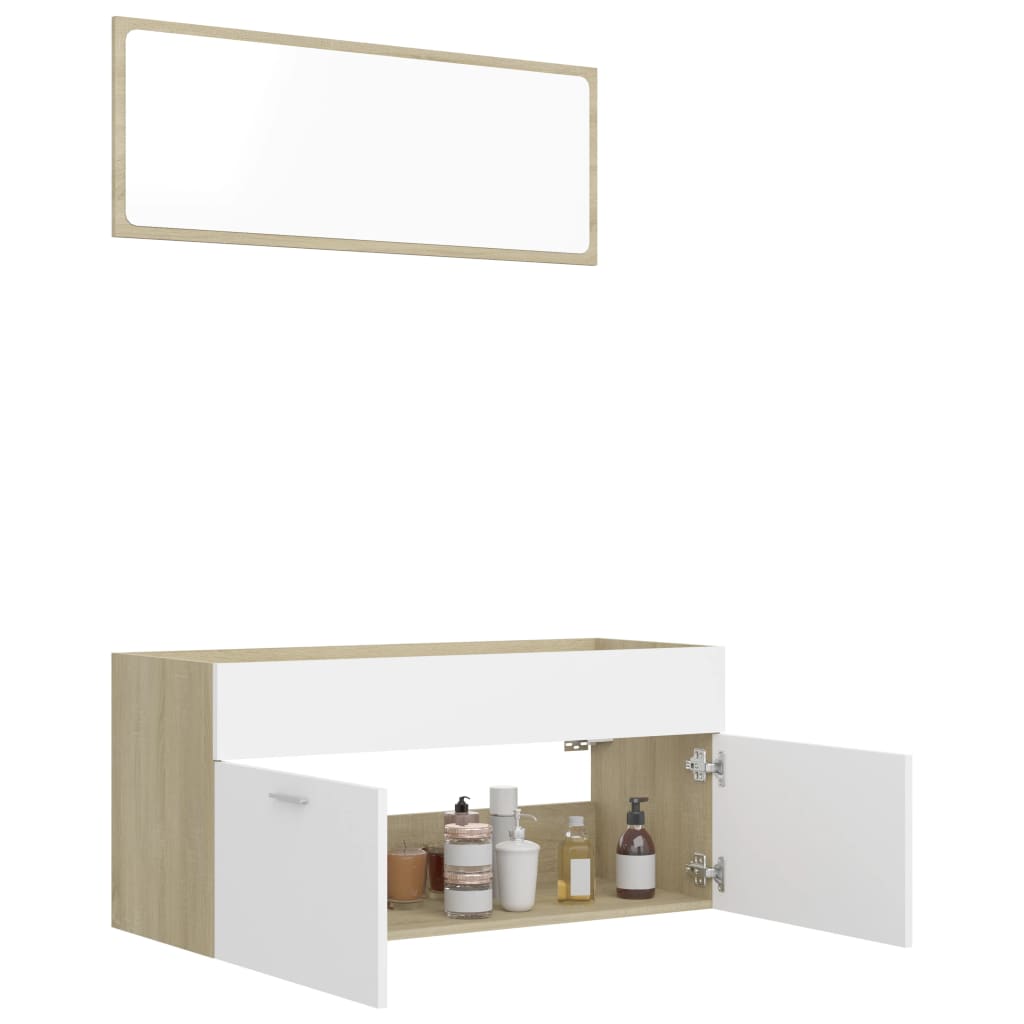 2 Piece Bathroom Furniture Set White and Sonoma Oak Engineered Wood - Newstart Furniture