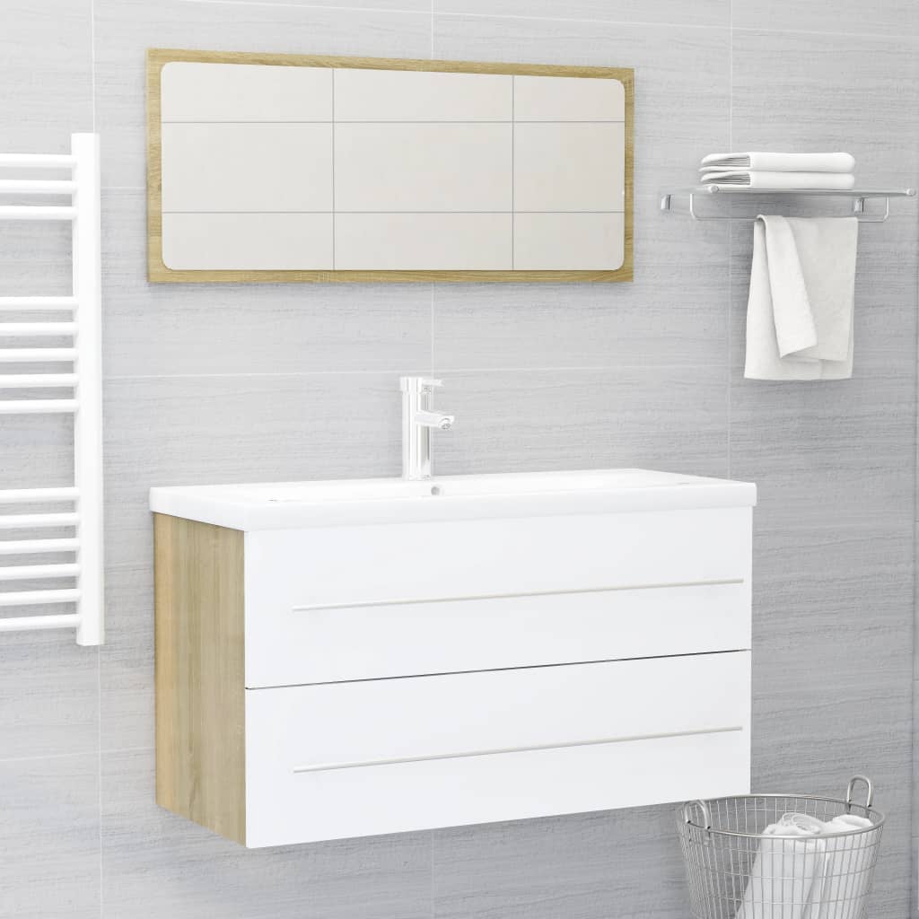 2 Piece Bathroom Furniture Set White and Sonoma Oak Engineered Wood - Newstart Furniture