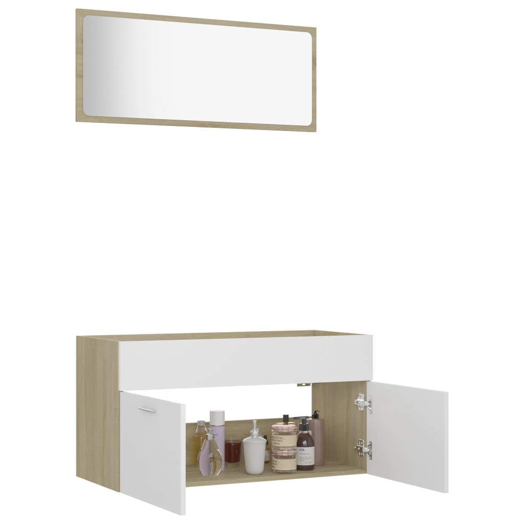 2 Piece Bathroom Furniture Set White and Sonoma Oak Engineered Wood - Newstart Furniture