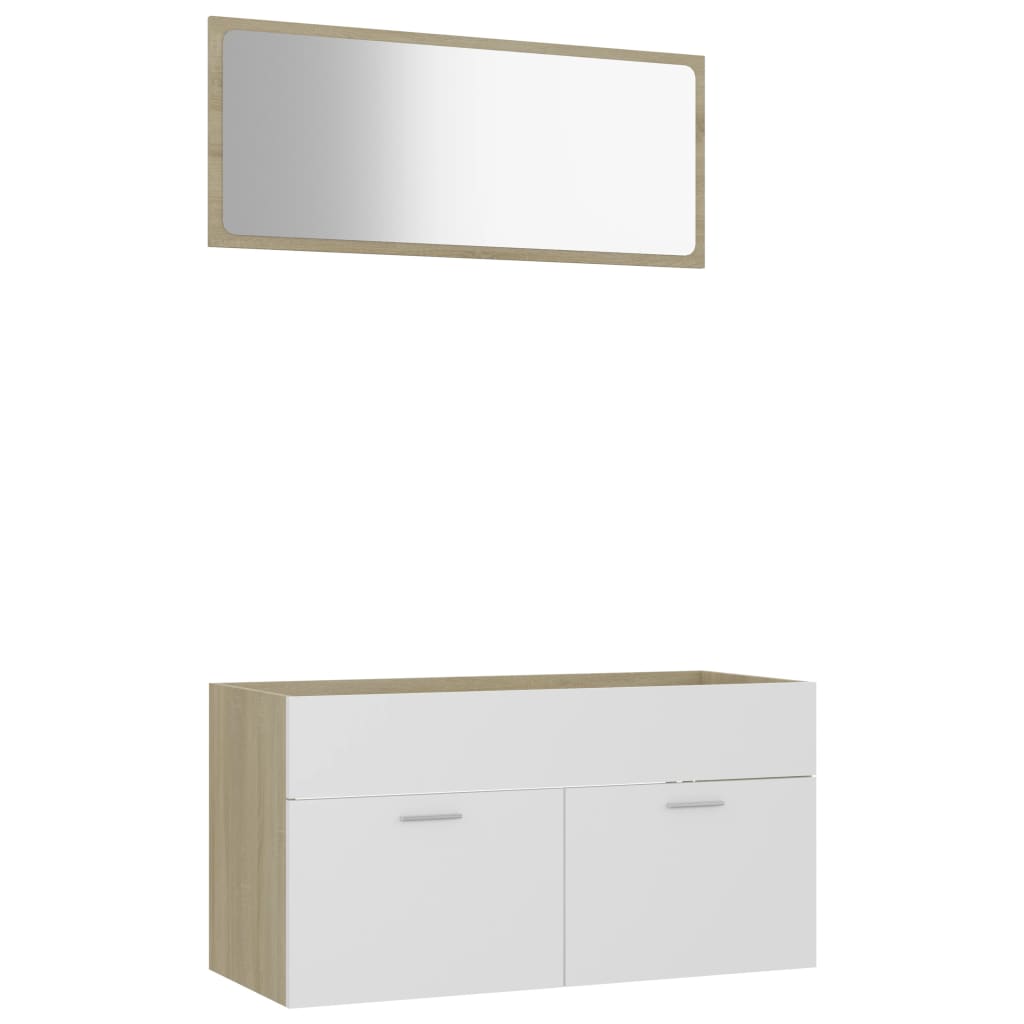 2 Piece Bathroom Furniture Set White and Sonoma Oak Engineered Wood - Newstart Furniture