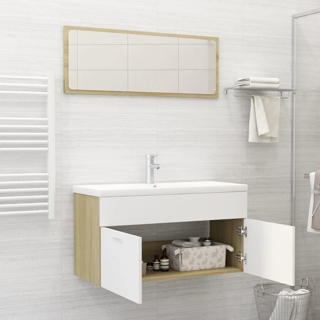 2 Piece Bathroom Furniture Set White and Sonoma Oak Engineered Wood - Newstart Furniture