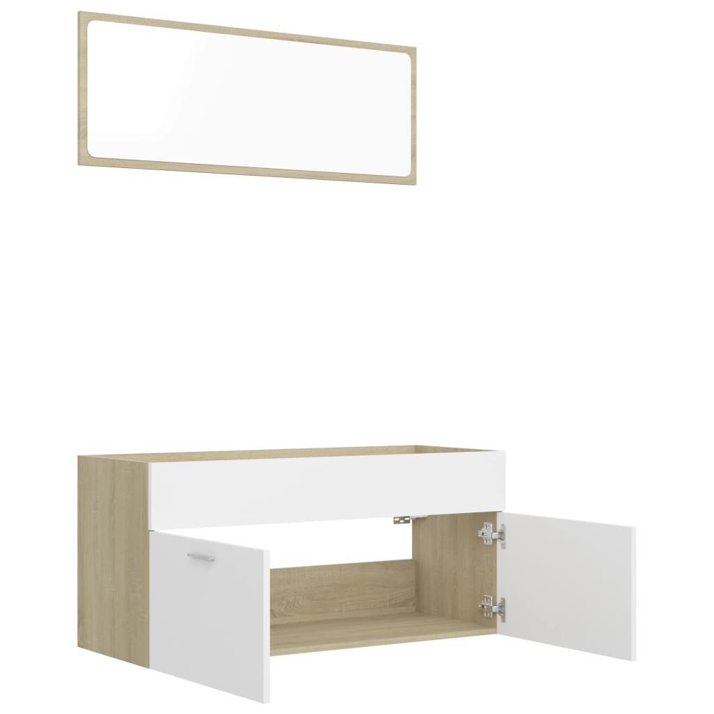 2 Piece Bathroom Furniture Set White and Sonoma Oak Engineered Wood - Newstart Furniture