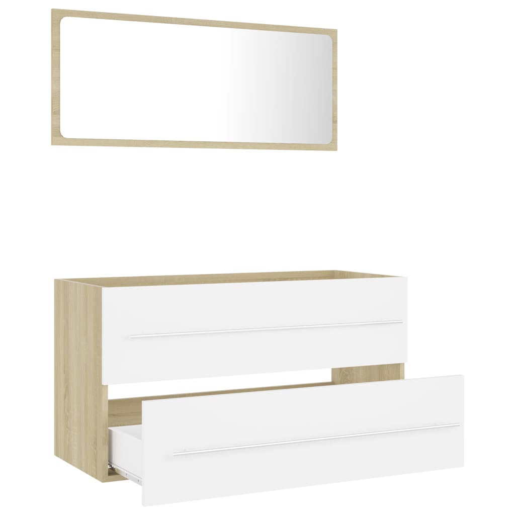 2 Piece Bathroom Furniture Set White and Sonoma Oak Engineered Wood - Newstart Furniture