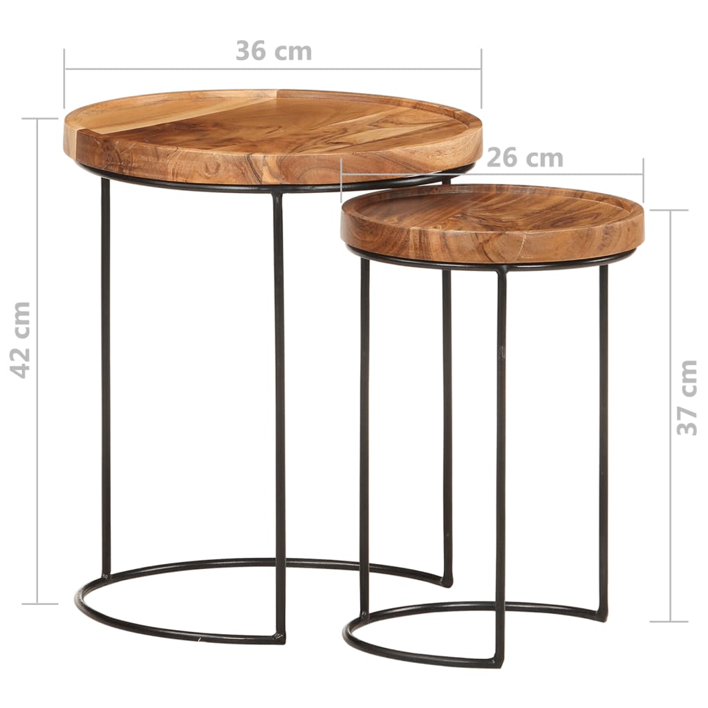 2 Piece Coffee Table Set Solid Acacia Wood and Steel - Newstart Furniture