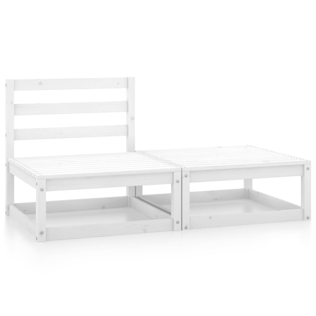 2 Piece Garden Lounge Set White Solid Pinewood - Newstart Furniture