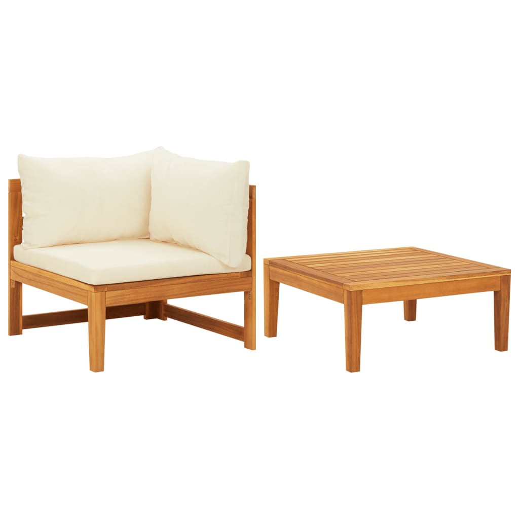 2 Piece Garden Lounge Set with Cream White Cushions Acacia Wood - Newstart Furniture