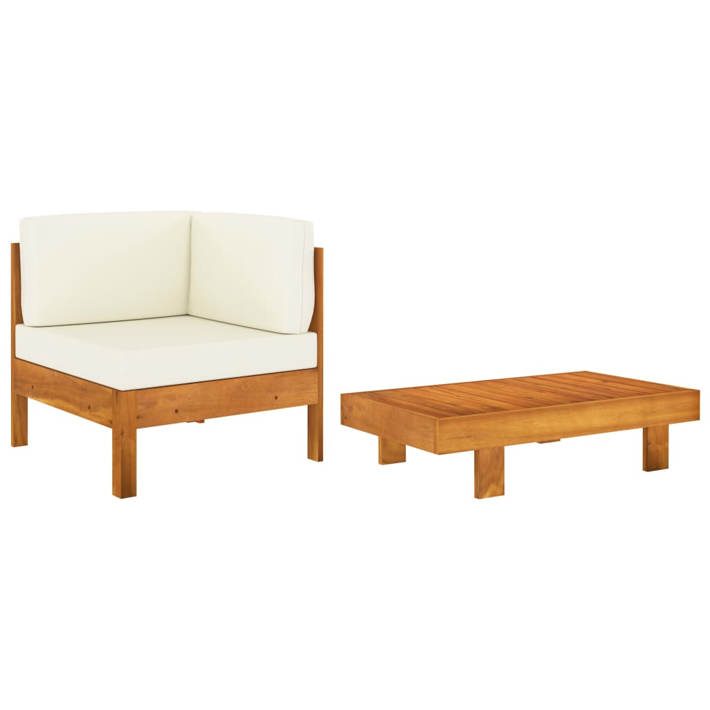 2 Piece Garden Lounge Set with Cream White Cushions Acacia Wood - Newstart Furniture