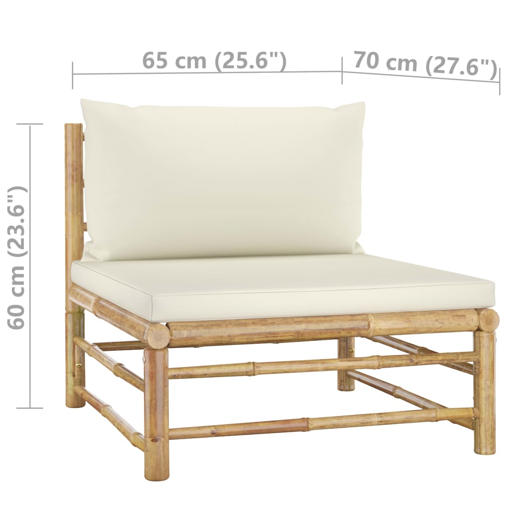 2 Piece Garden Lounge Set with Cream White Cushions Bamboo - Newstart Furniture