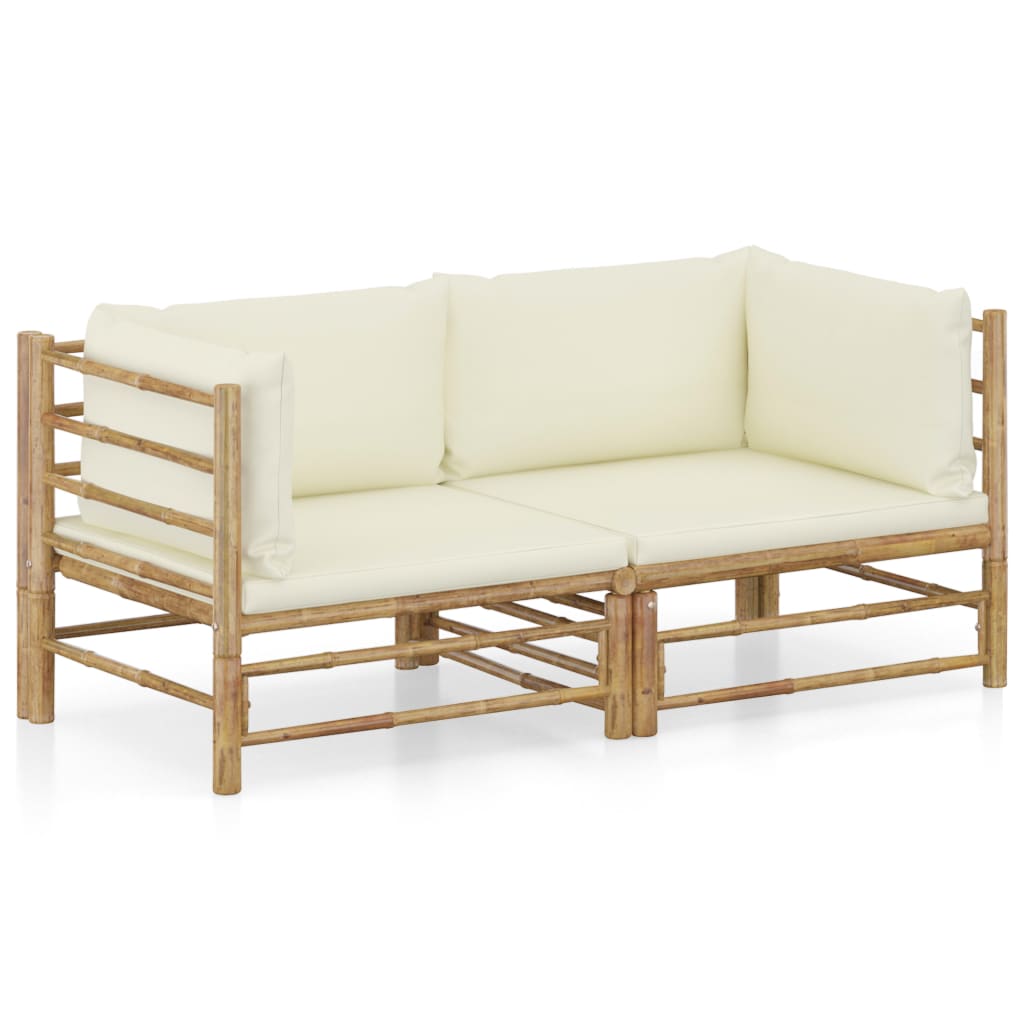 2 Piece Garden Lounge Set with Cream White Cushions Bamboo - Newstart Furniture