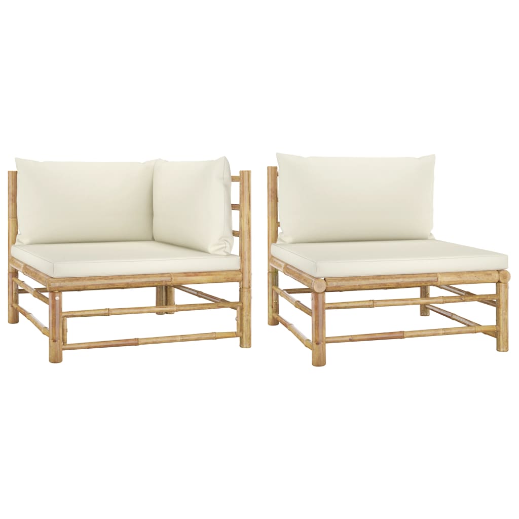 2 Piece Garden Lounge Set with Cream White Cushions Bamboo - Newstart Furniture