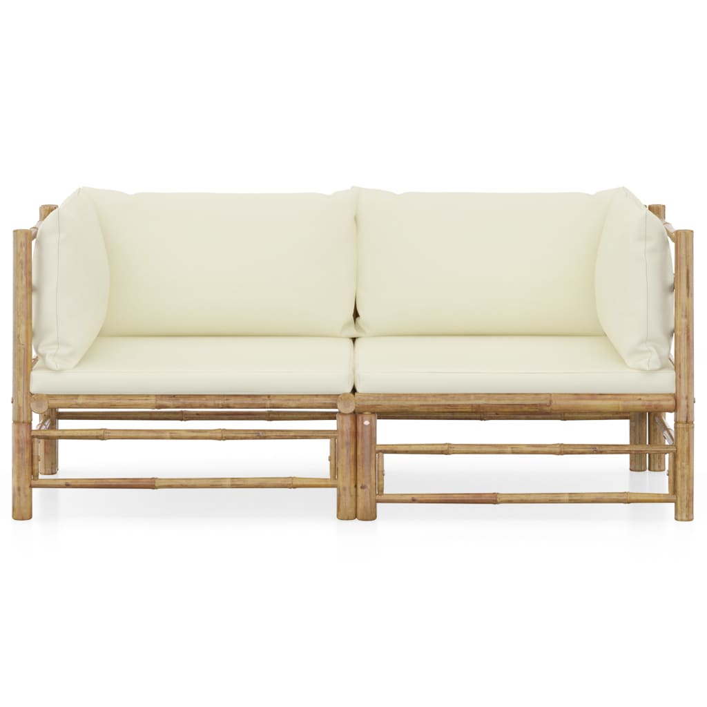 2 Piece Garden Lounge Set with Cream White Cushions Bamboo - Newstart Furniture